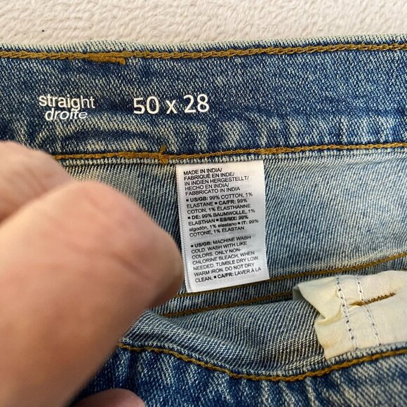 Essentials Mens Jeans Size 50x28 Straight Blue Denim Cotton Blend Stretch - Picture 3 of 10